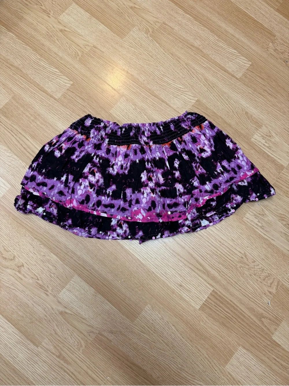 Justice Size 18 Purple Black Tiered Sequin Trim Skort Cotton Blend Girls